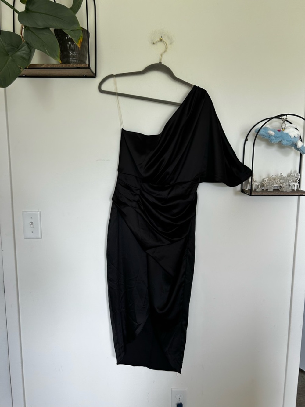 Do+Be Black One Shoulder Pleated Waist High‎ Low Midi Dress Size Medium